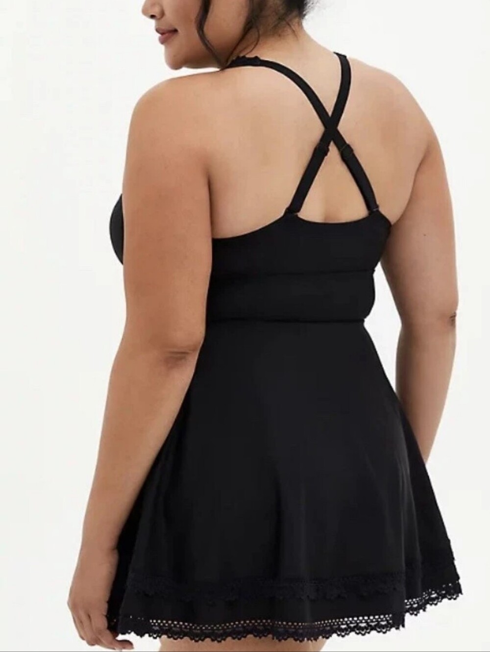 Torrid Black Lace Trim Swim Dress Sz 3 - Picture 2 of 11